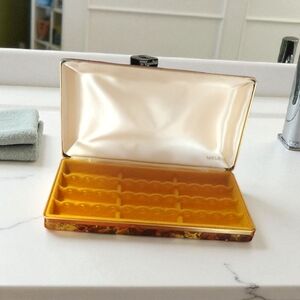 Vtg MELE MOD Gold Black Marbled Effect Vinyl Hard Jewelry Box Case Holder Travel